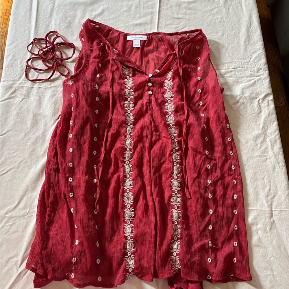 Red embroidered maternity tank top